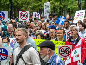 Montrealers gathered at Place Du Canada in Montreal on Thursday May 26, 2022 to protest Bill 96. "No legislation, past or present, will damage our community more than Bill 96," Eva Ludvig writes.
