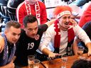 Team Canada fans cheer as they watch Canada vs Belgium play in the World Cup, at Burgundy Lion in Montreal on Wednesday, November 23, 2022.