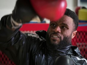 Boxer Jean Pascal on the speed bag, during workout in Montreal on Dec. 4, 2017.