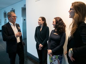 Montreal Museum of Fine Arts director Stéphane Aquin, from left, curator of pre-Colombian art Erell Hubert, curator of intercultural arts Iris Amizlev and chief curator Mary-Dailey Desmarais at the museum on Wednesday December 7, 2022 after the announcement of the MMFA's 2023 programming.