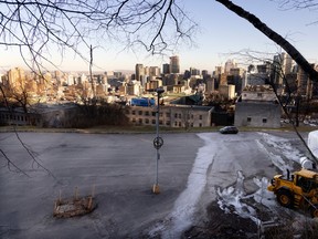 This parking lot behind the former Royal Victoria buildings will be turned into additional green space at Mount Royal Park.