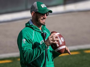 Saskatchewan Roughriders offensive coordinator Jason Maas at practice in Regina on October 5, 2021.