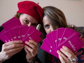 Playing the card game Meh!n doesn't involve "just complaining about the men, but it’s also about pointedly questioning women’s weird choices in men," says Natasha Westgrove, right, with co-creator Rose Goldman. "It’s really an anti-everyone game designed to make everyone laugh."