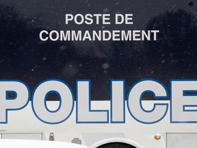 A Montreal police mobile command post seen close up