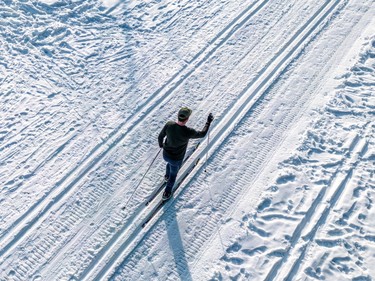 Patrick Champagne took advantage of the +4 degrees Celsius to get a little cross-country skiing in at Angrignon Park in LaSalle on Thursday Dec. 29, 2022.