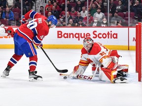 Canadiens' Joel Armia failed to score on a glorious chance from point-blank range in overtime against Flames goalie Jacob Markstrom Monday night at the Bell Centre.