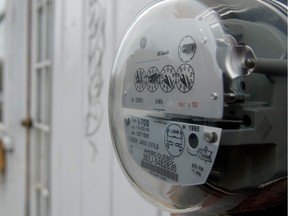 A Hydro-Québec meter is seen on a residential property.