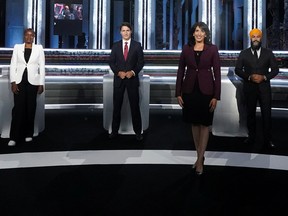 Moderator Shachi Kurl poses for an official photo before the 2021 English-language federal leaders debate in Gatineau.