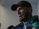 Then-Edmonton Elks head coach Jason Maas speaks to media after being knocked out of the Eastern final on Sunday, in Edmonton, Alta., Monday, Nov. 18, 2019. The Montreal Alouettes have hired Jason Maas as head coach.