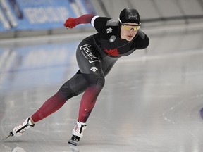 Valerie Maltais of Saguenay races to a gold medal in the 3000m event at the Four Continents speedskating championships, Friday, Dec. 2, 2022 in Quebec City.