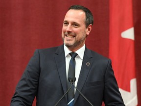 CAQ minister Jean-François Roberge is sworn in during a ceremony at the legislature in Quebec City on Thursday, Oct. 20, 2022.