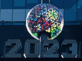 The Times Square ball is tested out on Friday December 30, 2022 ahead of the New Year's Eve celebration in New York City.