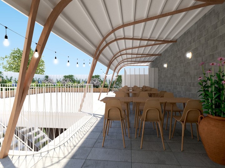  A sketch of the terrasse at the future Resilience Montreal day shelter.