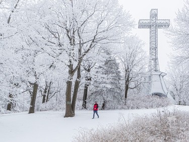 Freezing rain made for picturesque views for visitors like Johann Lecorps Cameron to Mount Royal in Montreal on Thursday Jan. 5, 2023.