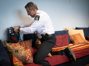Montreal police chief Fady Dagher prepares espresso in his office at SPVM headquarters on Monday January 30, 2023.