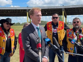 Crown-Indigenous Relations Minister Marc Miller delivered an apology to Peepeekisis First Nation on Wednesday, Aug.3, 2022, on behalf of the federal government that forced a farming colony on the nation's land that Miller described as an "experiment in social engineering."