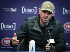 Montreal Canadiens goaltender Carey Price during a news conference in Brossard on Oct. 24, 2022.