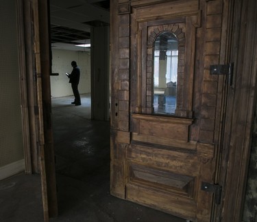 Antique doors from a church in Berlin on the site of Resilience Montreal's new permanent shelter on Dec. 12, 2022.