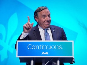 Premier François Legault speaks at the Coalition Avenir Quebec (CAQ) provincial election night party in Quebec City October 3, 2022. "Quebecers are facing significant challenges and the size of the mandate they gave this government merits high expectations," Robert Libman writes.