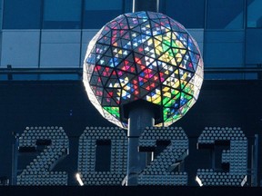 The Times Square ball is tested out on Friday, Dec. 30, 2022 ahead of the New Year's Eve celebration in New York City.