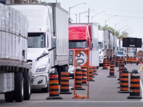 Truck traffic backed up in Ontario last year.
