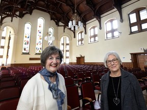 “One of the joys of the book fair was just seeing how happy people were to have found a treasure,” said McGill Book Fair co-director Anne Williams, right, with co-director Susan Woodruff at Redpath Hall. The two are the driving force behind a group of 30 volunteers dubbed the “book fair fairies.”