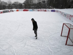 Philip Shinnick is the lone skater at Jeanne Mance Park Feb. 2, 2023.