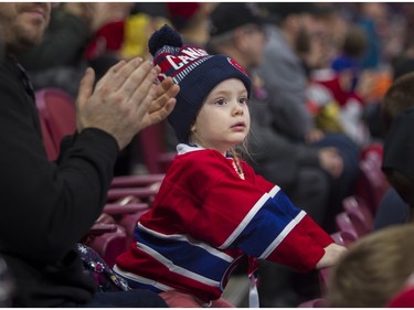 Maxence Landry enjoys the Canadiens skills competition at the Bell Centre in Montreal on Sunday, Feb. 19, 2023.