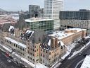 The new mixed-use development of Place Gare Viger, on the edge of Old Montreal, is an architectural triumph with offices, rental apartments and shops, as well as the Hyatt Centric Ville-Marie Montréal (the cantilevered rectangles at right).