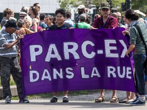 Montrealers protest gentrification in Parc-Ex on Thursday August 9, 2018.