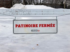 Outdoor rinks in parks across Montreal Island have been off-limits more than they have been used this winter. Above: Sir Wilfrid Laurier Park in Plateau-Mont-Royal on Feb. 10, 2023.