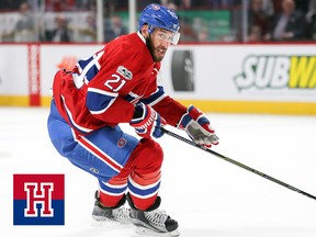 Dwight King forechecks during first period of the Montreal Canadiens' game against the Chicago Blackhawks on March 14, 2017.
