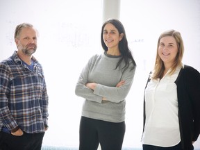 Neuroscientist Dr. Roberto Araya, left, with team members Soledad Miranda-Rottmann and Diana E. Mitchell.