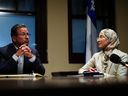 Amira Elghawaby, the federal government’s special representative on combatting Islamophobia, meets with Bloc Québécois Leader Yves-François Blanchet in Ottawa on Wednesday February 1, 2023.
