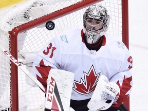 Team Canada goalie Carey Price makes a save against Team Europe during second period of World Cup of Hockey finals in Toronto on Sept. 29, 2016.