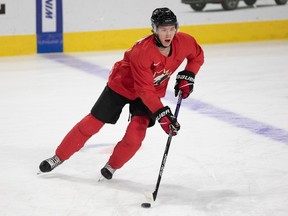 Canadiens prospect Owen Beck skates during Canada selection camp for the World Junior Hockey Championship on December 9, 2022 in Moncton, NB.