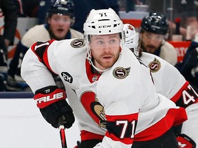 Forward Chris Tierney playing with the Ottawa Senators on April 22, 2022.