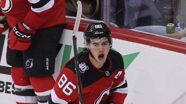 Devils' Jack Hughes, the top overall pick in the 2019 NHL draft, leads the Devils with 35 goals and 69 points.