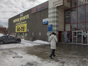 The parking lot at Décarie Square is seen on Saturday, Feb. 18, 2023. Kamel Chebbout is accused of killing Azzedine Laknit, the owner of an escort agency, there in February 2019.