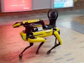 Spot, the robot dog made by Boston Dynamics, in the Bonaventure métro station