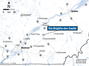 Map showing location of Ste-Brigitte-des-Saults, north of Drummondville
