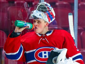 Goalie Cayden Primeau has a 14-14-6 record with a 3.13 goals-against average and a .906 save percentage this season with the AHL’s Laval Rocket.