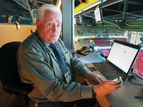 Gazette sports writer Pat Hickey in the press box at the Bell Centre in Montreal on Sept. 26, 2013.
