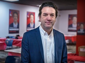 Christopher Baenninger, Liberal candidate for the byelection in the riding of Saint-Henri—Sainte-Anne, at his campaign headquarters.