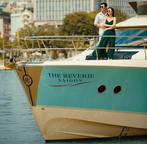 The Reverie Saigon’s yacht cruises the Saigon River.