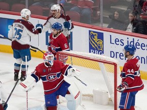 A dejected Montreal Canadiens goaltender Jake Allen (34) after being scored against by the Colorado Avalanche during first-period NHL action at the Bell Centre in Montreal on Monday March 13, 2023.