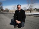 Plateau-Mont-Royal city councillor Alex Norris on Duluth Avenue on Wednesday March 15, 2023. The city is planning to close Duluth Avenue to vehicle traffic between Parc Avenue and Esplanade Avenue, and will eventually green it over to turn it back into parkland.