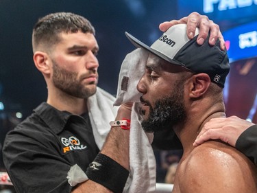 A dejected Jean Pascal is looked at after losing to Michael "Diesel" Eifert at Place Bell in Laval on Thursday, March 16, 2023.