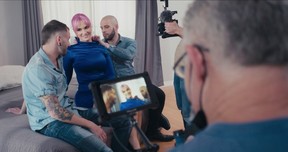 Siri Dahl, centre, and Wolf Hudson, right, in Money Shot: The Pornhub Story