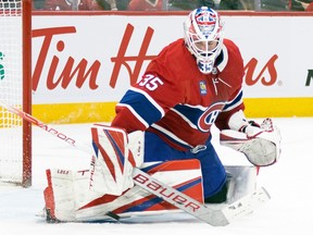 Canadiens goaltender Sam Montembault made multiple highlight-reel saves Tuesday night at the Bell Centre.